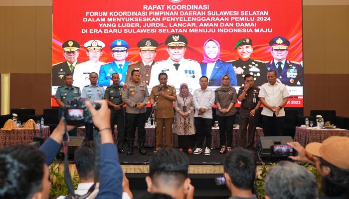 Jelang Pemilu 2024, Pj Gubernur Bahtiar Pimpin Rakor dengan Forkopimda, Forkopimcam, KPU dan Bawaslu se-Sulsel