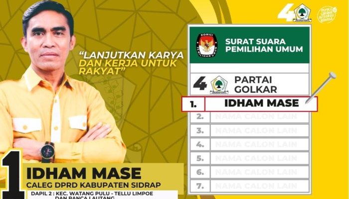 Politisi Golkar Sidrap Idham Mase Sukses Menangkan 1 Kursi di Dapil 2 Sidrap