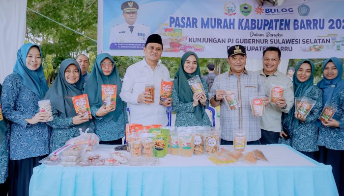 Bupati dan Plt Ketua TP PKK Barru Dampingi Pj Gubernur Sulsel Pantau Pasar Murah 