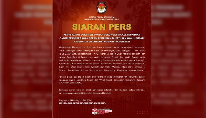 Batas Waktu Berakhir, Balon Perseorangan Pilkada Sidrap Nihil