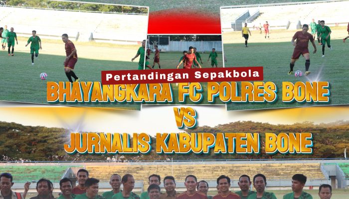 Perkuat Sinergitas, Polres Bone dan Jurnalis Lakukan Pertandingan Persahabatan di Stadion Lapatau