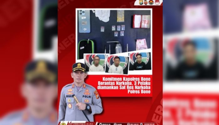 Personel Sat Narkoba Polres Bone Amankan 3 Pelaku Penyalahgunaan Sabu di Dua Lokasi