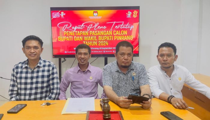KPU Pinrang Tetapkan Paslon Bupati dan Wakil Bupati, Berikut Daftarnya