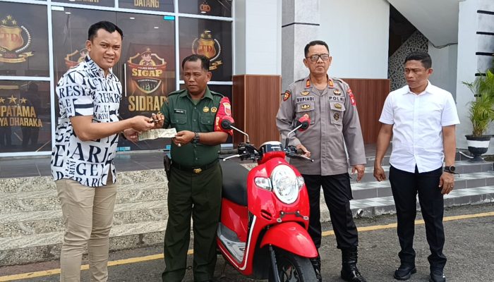 TNI Ucapkan Terima Kasih di Mapolres Sidrap, Motor Putri Serka Irwan Ditemukan