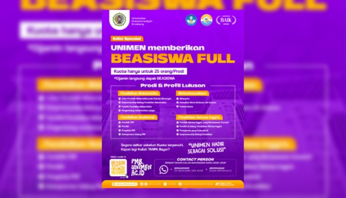 UNIMEN Siapkan Beasiswa Full Untuk 100 Orang, Ini Prodinya