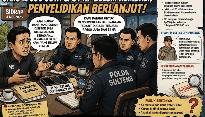 8 Personel Polda Sulteng ke Sidrap, MS Beri Keterangan Terkait Uang Rp600 Juta dan 31 HP yang Tak Kunjung Kembali