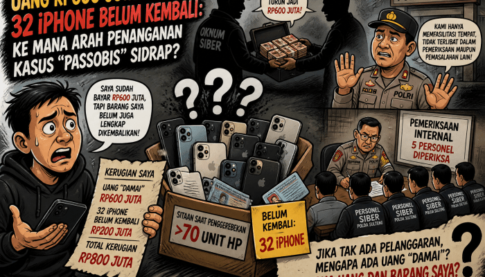 Uang Rp600 Juta Raib, 31 Hp Belum Kembali: Ke Mana Arah Penanganan Kasus “Passobis” Sidrap?