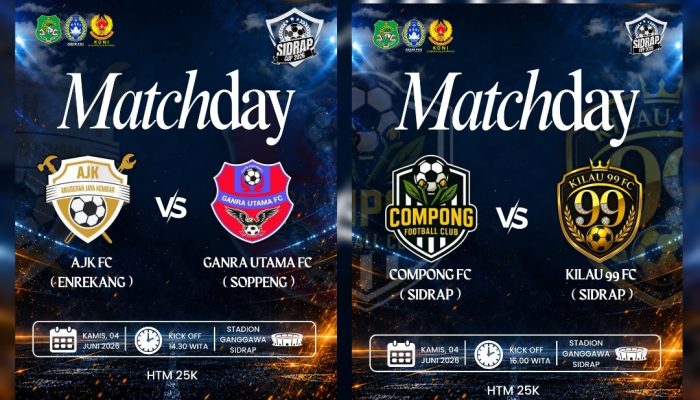 Siapa Tim Andalan Anda! AJK FC Tantang Ganra Utama, Compong FC Hadapi Kilau 99 FC di Sidrap Cup 2026 Hari Ini