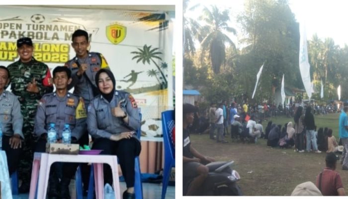Personel Polsek Barebbo Polres Bone Bersama Bhabinsa Kawal Pengamanan Turnamen Sepak Bola Lamellong Cup II di Desa Kajaolaliddong