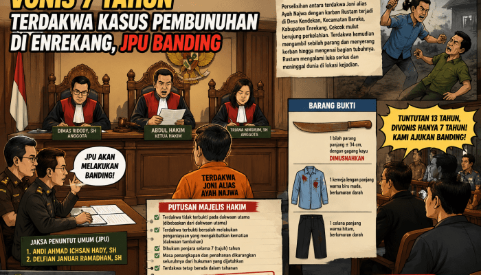 Vonis 7 Tahun untuk Terdakwa Kasus Tewasnya Warga Baraka, JPU Banding Putusan PN Enrekang