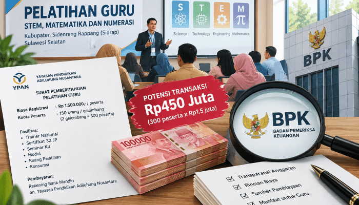 BPK Perlu Cermati Biaya Pelatihan Guru di Sidrap Rp1,5 Juta per Orang, Potensi Transaksi Rp450 Juta Jadi Sorotan